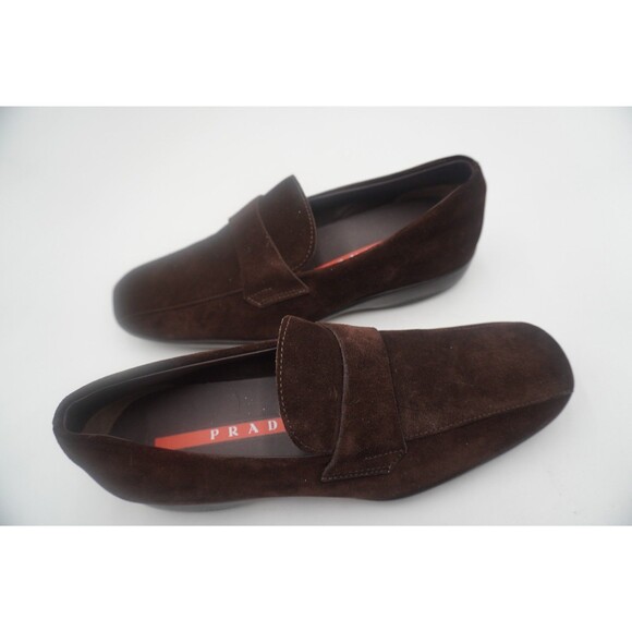 PRADA Men\'s Brown Suede Quiet Luxury Penny Slip on Moccasin Italian Loafer Sz 37 main image 7